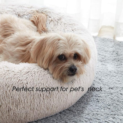 WESTERN HOME WH Calming Dog & Cat Bed, Anti-Anxiety Donut Cuddler Warming Cozy Soft Round Bed, Fluffy Faux Fur Plush Cushion Bed for Small Medium Dogs and Cats (20"/24"/27"/30")