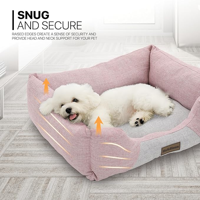 MoNiBloom 20"x17"x6.5" Dog Beds for Small Size Dogs Machine-Washable Linen-Like Fabric Pet Beds Warming Cozy Soft Bed for Dogs and Cat