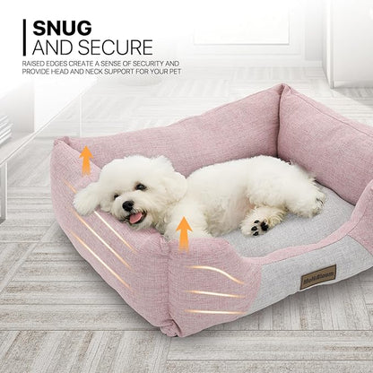 MoNiBloom 20"x17"x6.5" Dog Beds for Small Size Dogs Machine-Washable Linen-Like Fabric Pet Beds Warming Cozy Soft Bed for Dogs and Cat