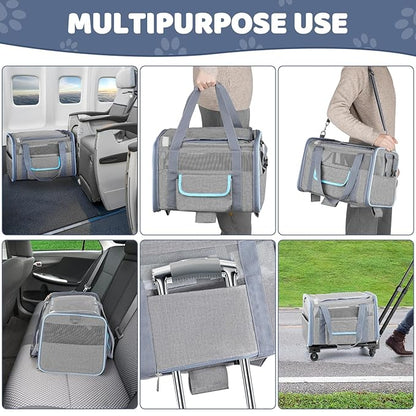 Pet Carrier for Small Dog Cat, Airline Approved Dog Carrier with Wheels Soft Sided Dog Rolling Crate Cat Travel Bag up to 20 Lbs Pet Strollers for Small Pets