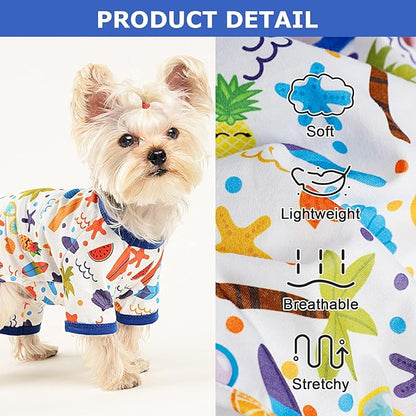 Dog Pajamas Pjs Spring Summer Dog Clothes for Small Dogs Girl - Boy - Medium Size Dogs, Soft Stretchy Puppy Clothes Doggie Onesies Cat Pet Jammies Outfit (Beach, X-Small)