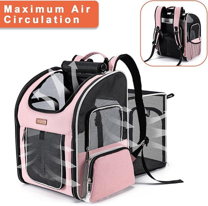 Cat Backpack Carrier, Dog Backpack Carrier for Small Dogs Medium Cats, Airline Approved Expandable Pet Backpack Carrier for Small Dogs Puppies Medium Cats Fit Up to 18 Lbs, Pink