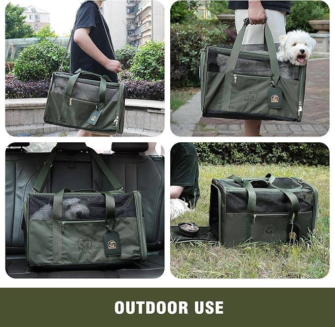 Luxury Pet Carrier for Dogs, Cats, Puppies - Airline TSA Approved, Durable Anti-Scratch Fabric, Soft-Sided, Consistent Airflow, Foldable Design, Cushion Pad, Travel (Olive Green, Large)