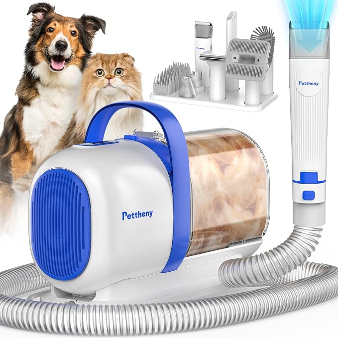 Dog Grooming Vacuum Kit for Dog Hair Shedding with Pet Clipper Nail Grinder, 2.2L Dust Cup Dog Brush Vacuum Fur Groomer with 7 Grooming Tools, Home Cleaning, 5 Suction Levels