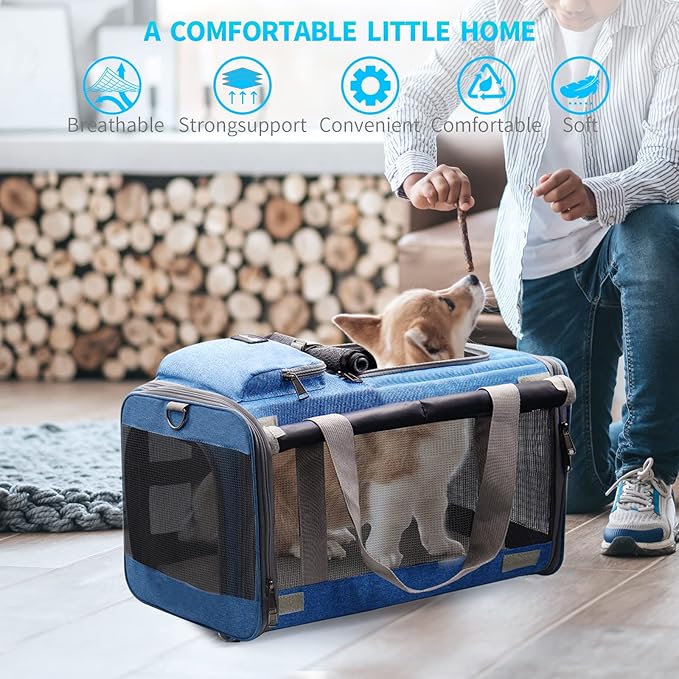 Cat Carrier Large Pet Carrier for 2 Cat, 18.5"x11.8"x11.8" Cat Bag for Midium Large Cats Airline Approved Dog Carrier for Small Dogs, Cat Travel Carrier Foldable 5-Windows Breathable Mesh Design