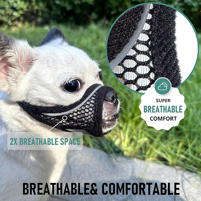 Dog Muzzle for Small Medium Dogs Breathable Adjustable,Soft Air Mesh Muzzle for Grooming Vet Visits, Prevent Biting Fierce Barking,Chihuahua,Teddy,Toy Poodle (Deep-Black, XS)