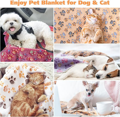 40 Pieces Blankets Soft Fluffy Fleece Washable Pet Blanket Dog Blanket Paw Print Pattern Fleece Blankets for Pets Puppy Blankets Fleece Throw Warm Bed Mat for Dog Puppy Cat, 24 x 16 Inches, 4 Colors