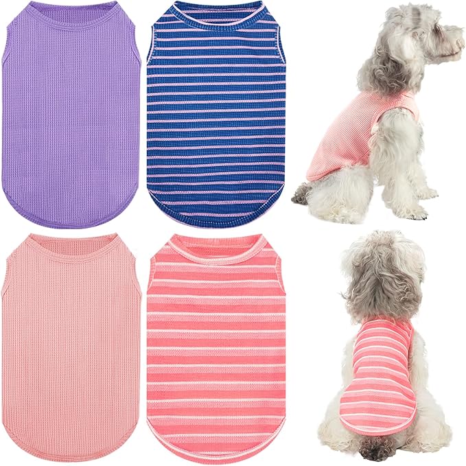 XPUDAC 4 Pack Dog Clothes Waffle Dog Shirts for Small Dogs Breathable Stretchy Dog Tank Top Vest Lightweight Cat Shirt Purple-2XL