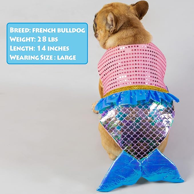 cyeollo Dog Costume Mermaid Costumes for Small Dogs Halloween Outfit Holiday Birthday Party Dog Clothes Outfits Sparkly Pet Costumes Size M