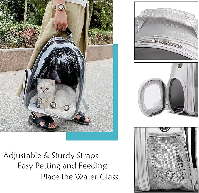 Cat Backpack Carrier Expandable Ventilate Transparent Pet Dog Backpack for Large Cats Hiking, Travel, Outdoor, Airline-Approved Space Capsule Backpack(Grey)