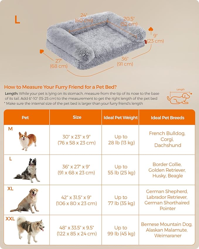 Feandrea Dog Bed 36 x 27 x 9 Inches, UPGW232G01