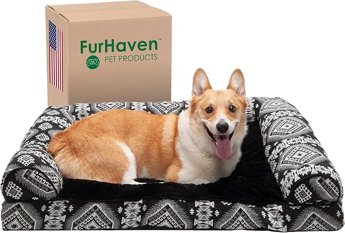 Furhaven Pillow Dog Bed for Large/Medium Dogs w/ Removable Bolsters & Washable Cover
