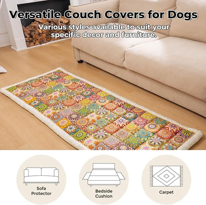 Pet Couch Covers for Sofa, Sofa Cover for Dogs Washable Dog Couch Cover Protector Floral Handmade Pure Cotton Furniture Covers for Large Dog (Bohemia, 27.6"×70.9")