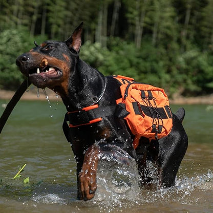 Large Dog Backpack, Outdoor Hound Saddle Bag Dog Pack with Side Pockets for Small Medium Large Dogs, Adjustable Tactical Dog Pack for Hiking, Travel, Camping, Training Orange L