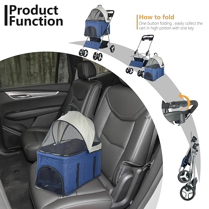 Foldable 3-in-1 Cat Pet Stroller for Medium Dogs up to 33 lbs