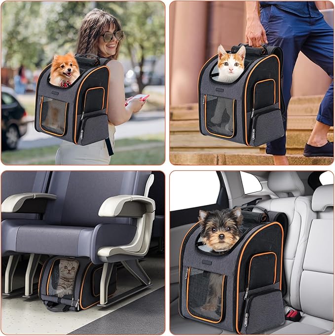 Cat Backpack Carrier, Dog Backpack Carrier for Small Dogs Medium Cats, Airline Approved Expandable Pet Backpack Carrier for Small Dogs Puppies Medium Cats Fit Up to 18 Lbs, Grey