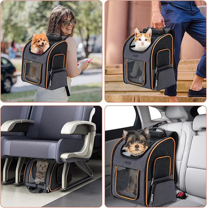 Cat Backpack Carrier, Dog Backpack Carrier for Small Dogs Medium Cats, Airline Approved Expandable Pet Backpack Carrier for Small Dogs Puppies Medium Cats Fit Up to 18 Lbs, Grey