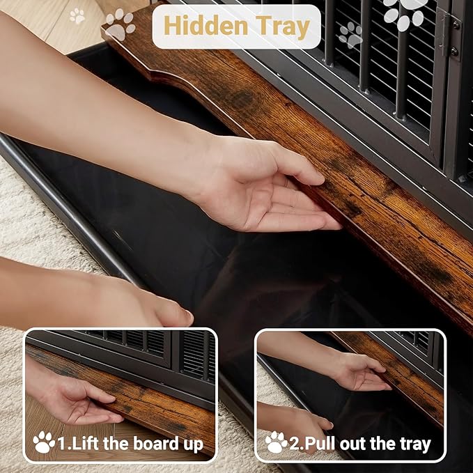 Rovibek 75'' Double Dog Crate Furniture for 2 Large Dogs