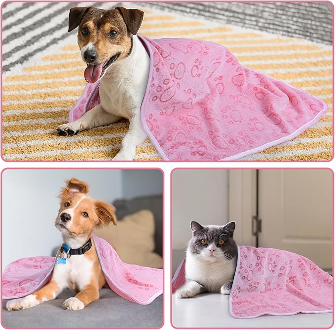 Dono 1 Pack 3 Dog Blankets, Soft Fluffy Fleece Pet Blanket Warm Sleep Mat Paw Print Design Puppy Kitten Throw Blanket Doggy Mat, Blanket for Dogs