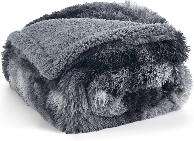 Bedsure Waterproof Dog Blankets for Large Dogs - Calming Cat Blanket for Couch Protector Washable, Long Faux Fur Pet Throw Blanket for Puppy, Reversible Furniture Protection, 40"x50", Tie-dye Grey