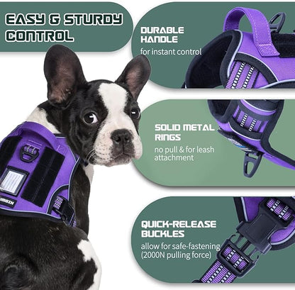 BUMBIN Tactical Dog Harness for Medium Dogs No Pull, Famous TIK Tok No Pull Puppy Harness, Fit Smart Reflective Pet Walking Harness for Training, Adjustable Dog Vest Harness with Handle Purple M