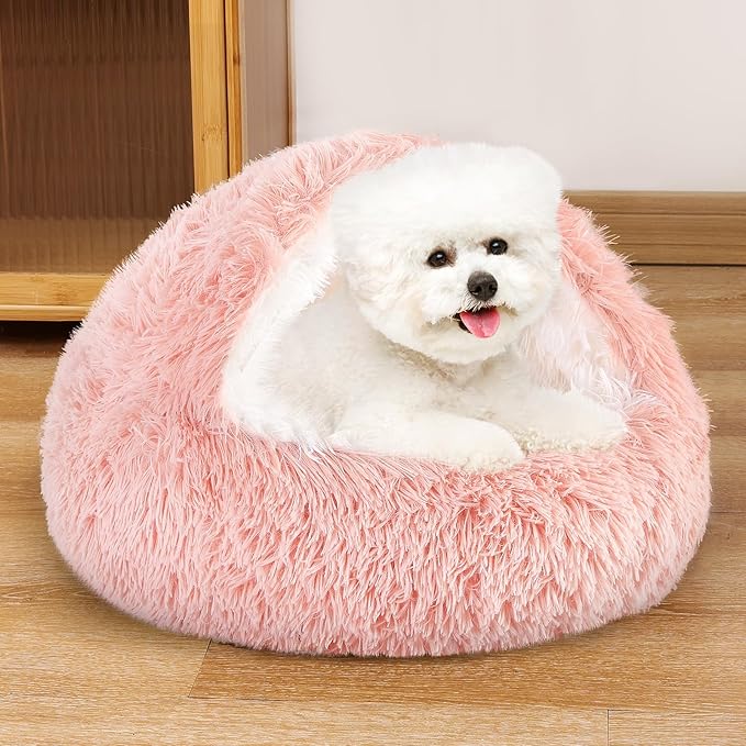 NOYAL Dog Bed Round Hooded Plush Cat Cave