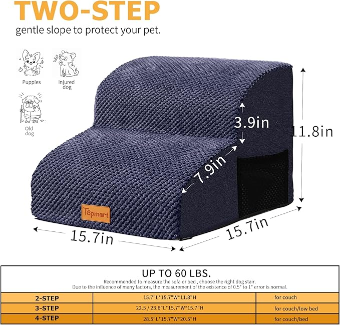 Topmart High Density Foam Pet Steps 2 Tiers 11.8" High,Non-Slip