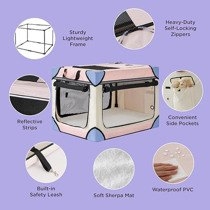 Lesure Soft Collapsible Dog Crate 30 Inch 4-Door Foldable