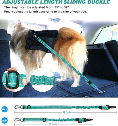 AUBELL Dog Seatbelt, Updated 3-in-1 Pet Car Seat Belt for Dogs, Bungee Dog Car Tether with Clip Hook Latch & Buckle, Heavy Duty Dog Car Harness with Swivel Aluminum Carabiner,Teal