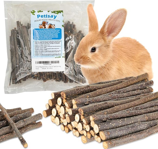 PetIsay 750g Apple Sticks for Rabbits - Natural Bunny Chew Toys and Treats for Chinchilla Guinea Pig Hamster Gerbil Small Animals - Apple Wood Stick Toys for Teeth Grinding