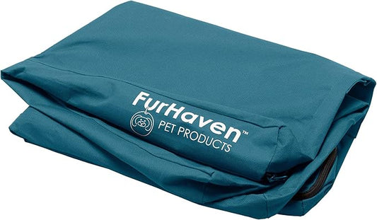 Furhaven Replacement Dog Bed Cover Water-Resistant Indoor/Outdoor Logo Print Oxford Polycanvas Mattress, Washable - Deep Lagoon, Medium