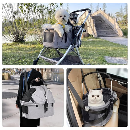 Medium Pet Stroller for Small Dogs & Cats 180° Canopy 3-in-1 Pet