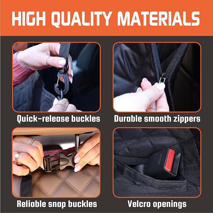 Large Backseat Cover for Dogs. Car Seat Extender with Hard Reinforced Bottom & Mesh. Heavy Duty Hammock. Large Side Flaps- Full Car/SUV Protection- Doors