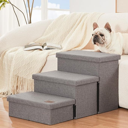 Love's cabin Dog Stairs for Small Medium or Large Dogs with Storage and Adjustable Steps 3-Step Gray 200 lbs,