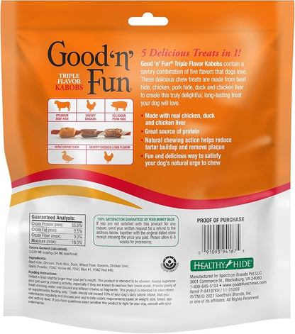 Good'n'Fun Triple Flavored Rawhide Kabobs for Dogs 36 Count (Pack of 12)