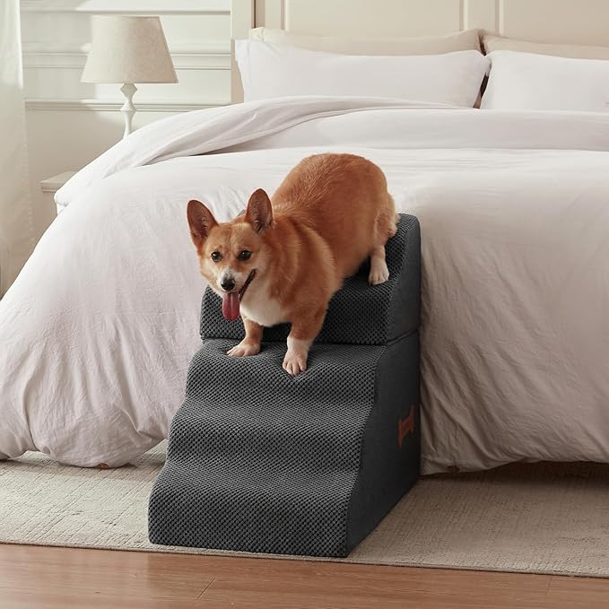 5-Step Pet Stairs: Indoor& Outdoor Non-Slip Waterproof Fabric Cover, Pet Stairs for Small Dogs and Cats or Pets to Get on High Beds and Perch to Look Out Windows, Grey（22.8" H