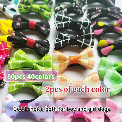 80PCS (40 Paris) Cute Dog Bows with Clips