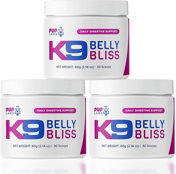 K9 Belly Bliss - Daily Prebiotic for Dogs - Vet-Approved Digestive Support, 3 Pack with 30 Scoops Each