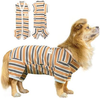 TONY HOBY Dog Pajamas, Dog Jumpsuit Pajamas with Brown Stripe, Dog Female 4 Legged Pajamas for Small Medium Dog (Brown, Girl, M)