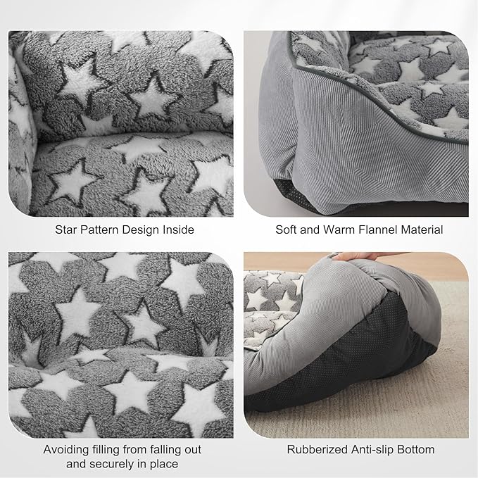 SIWA MARY Dog Bed for Medium Small Size Dogs Plus(25"x21"x8") Gray