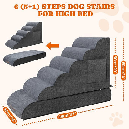 Dog Stairs for High Bed: Foam Pet Stairs for Dogs to Get on Bed Couch 24" Tall 6 Tiers,