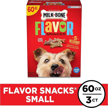 Milk-Bone Flavor Snacks Dog Treats, Small Biscuits, 60 Ounce (Pack of 3) Crunchy Texture Helps Reduce Tartar