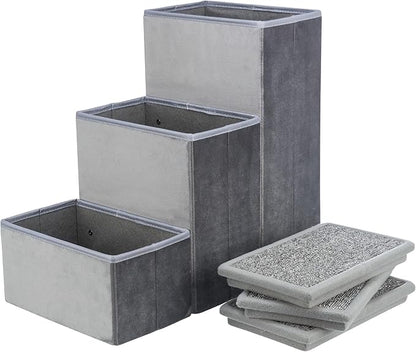 TRIXIE Velour 3-Step Pet Stairs with Storage, Collapsible, Storage Compartments for Pet Toys,Gray