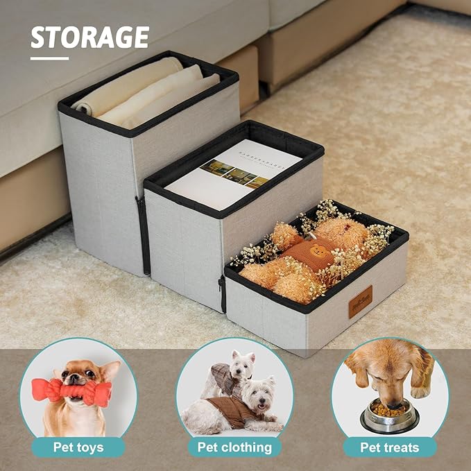 C0ZY KISS Dog Storage Stairs for Couch 14" H 24.8x13x13.58in, Beige, 3 Tiers