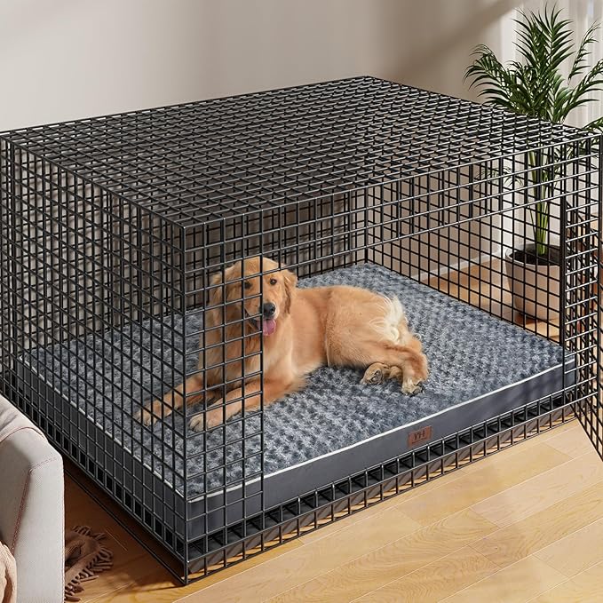 WESTERN HOME WH Large Dog Bed for Large Dogs, Dog Beds Large Sized Dog with Soft Rose Plush Removable Washable Cover, Orthopedic Egg Crate Foam Support and Non-Slip Bottom, Waterproof Pet Bed Mat