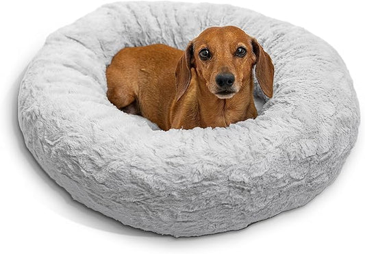 Best Friends by Sheri The Original Calming Donut Cat and Dog Bed in Lux Fur Gray 23"