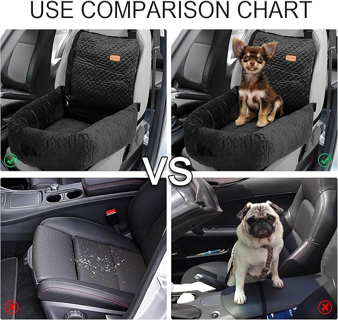 X AUTOHAUX Dog Car Pet Booster Seat Warm Flannel Puppy Bed Blankets Travel Safety Carriers Detachable Washable Cover with Seat Belt for Medium Small Sized Pet Cat Up to 35lbs Black