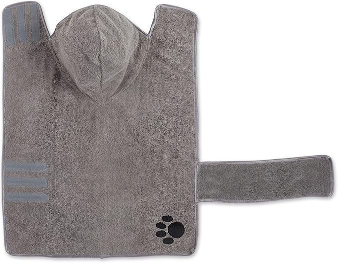 Bone Dry Pet Robe Collection, Embroidered Absorbent Microfiber Bath Robe with Adjustable Closure, for Dogs & Cats, Medium, Gray