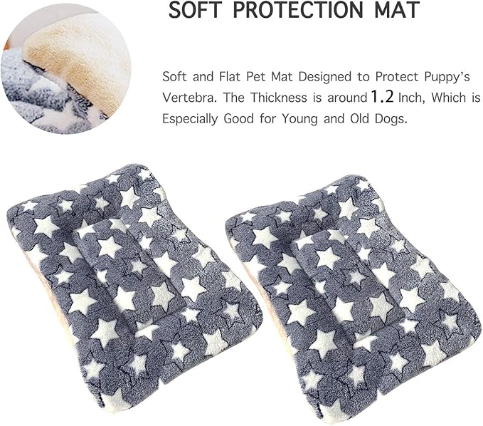 2 Pcs Pet Bed Mats. Ultra Soft Pet (Dog/Cat) Bed with Cute Prints. Reversible Faux Lambswool Kennel Pad for Medium Small Dogs and Cats. Machine Washable Pet Bed.