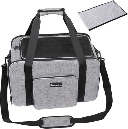 Cat Carrier Soft-Sided Pet Carrier for Small Medium Cats Puppies 16LBs 3 Open (Grey-X863)…